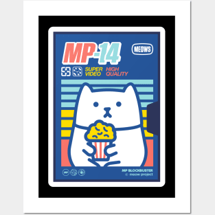 Blue and Red Retro Popcorn Cat Posters and Art